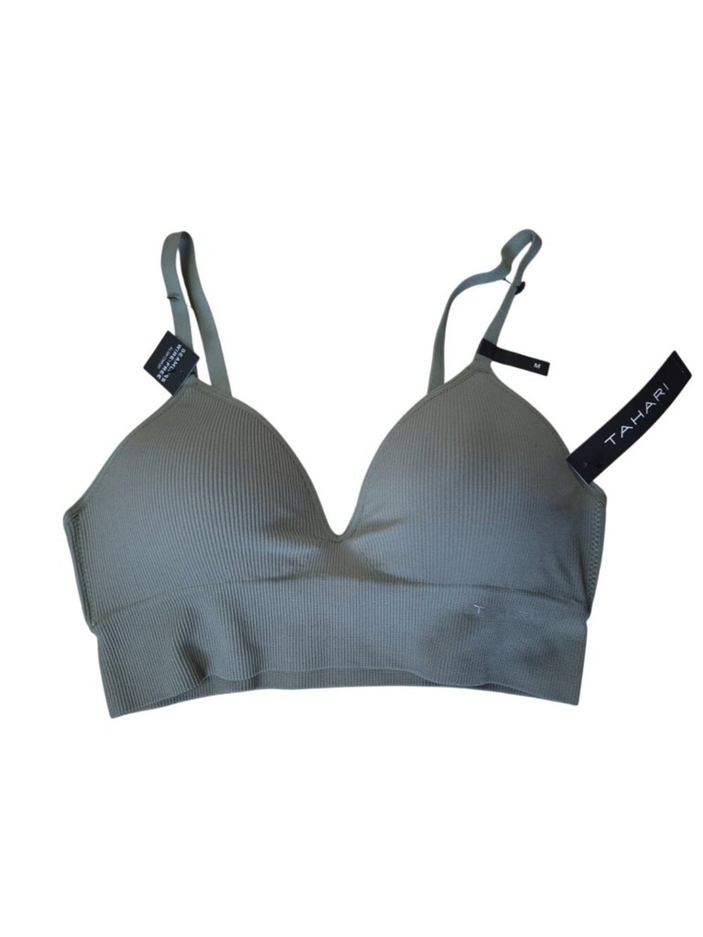 Tahari Ribbed Bralette Adjustable Straps Vetiver Green M Nylon Spandex NWT